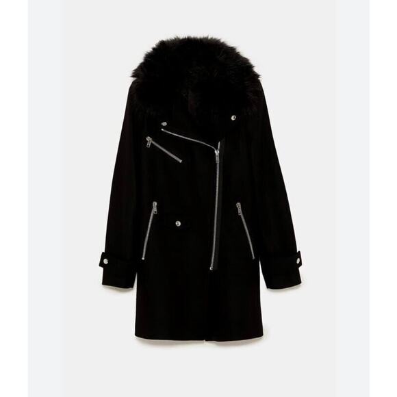 Zara Manteco Women Combined Biker Wool Coat Jacket 7825/744 Size Small - Picture 1 of 10